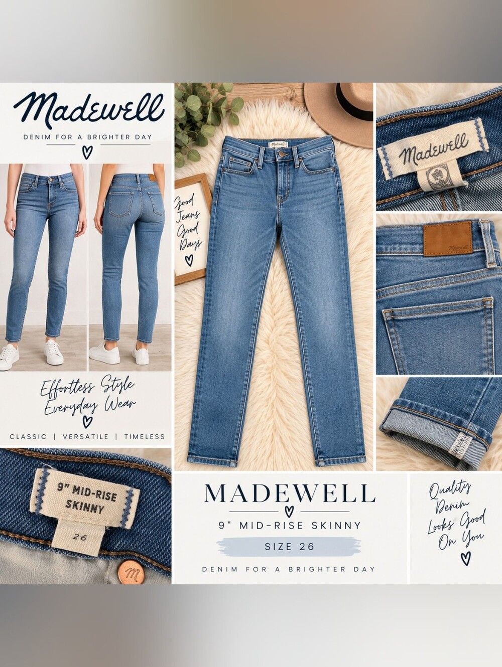 Madewell Midrise 9" Light Blue Skinny Jeans - Picture 1 of 8